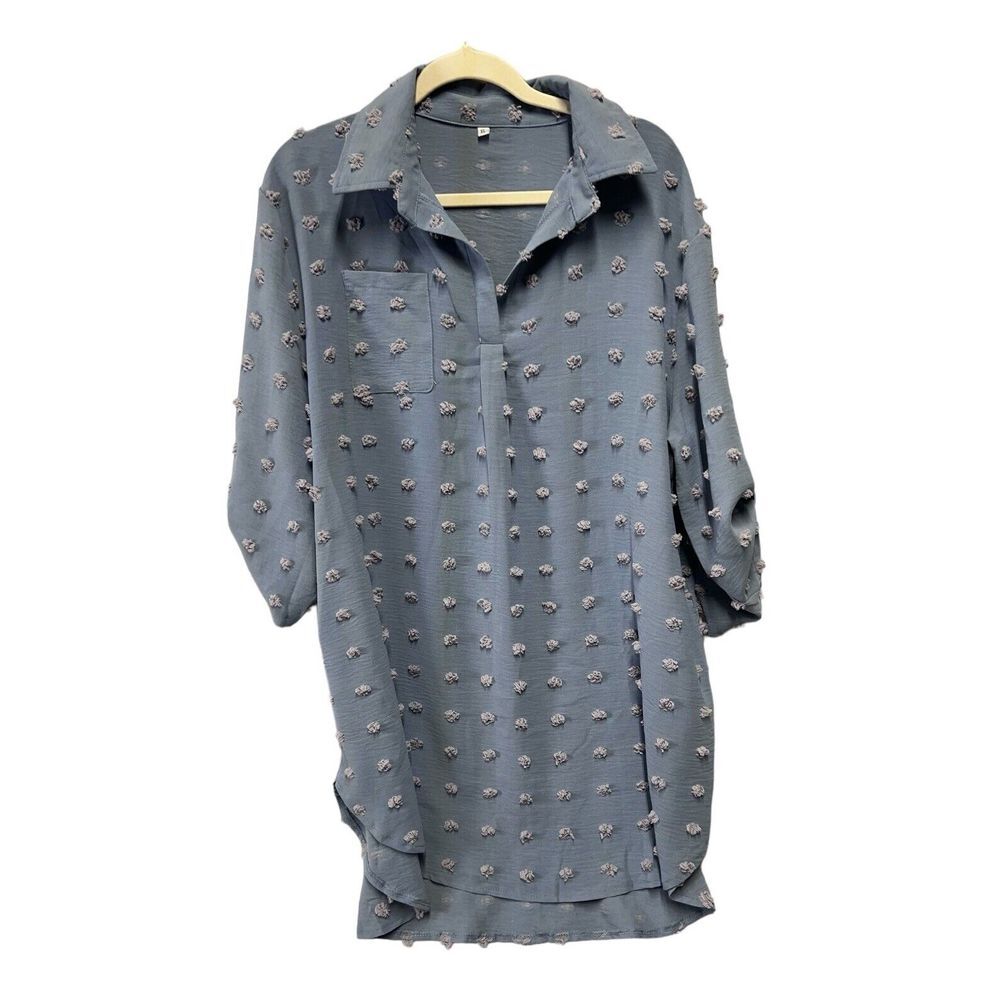Women's Pom's Top Or‎ Short Dress Size XL Light Blue with Pocket  Poms Pullover